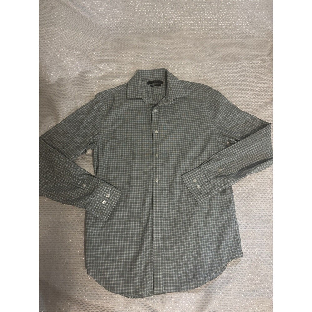 Tommy Hilfiger Men’s Slim Fit Stretch Green Plaid Dress Shirt L 32/33